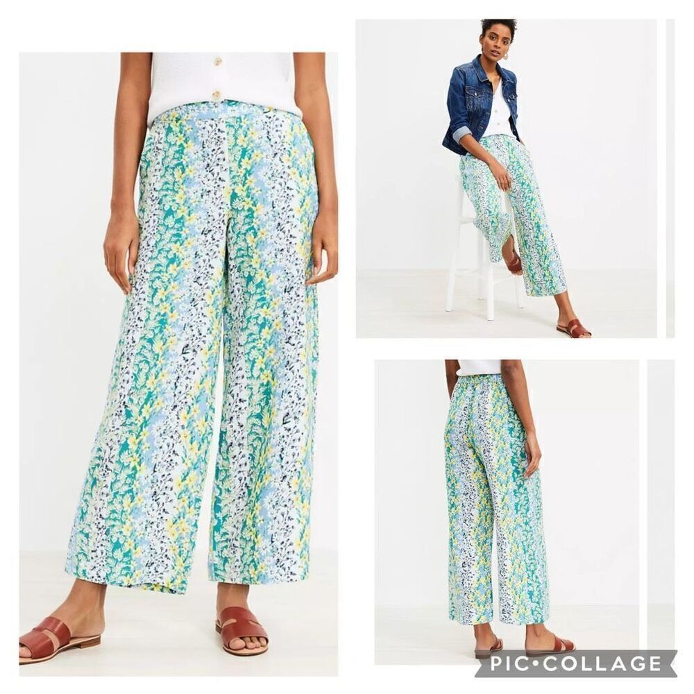 LOFT Fluid Wide Leg Crop Pants in Floral linen blend